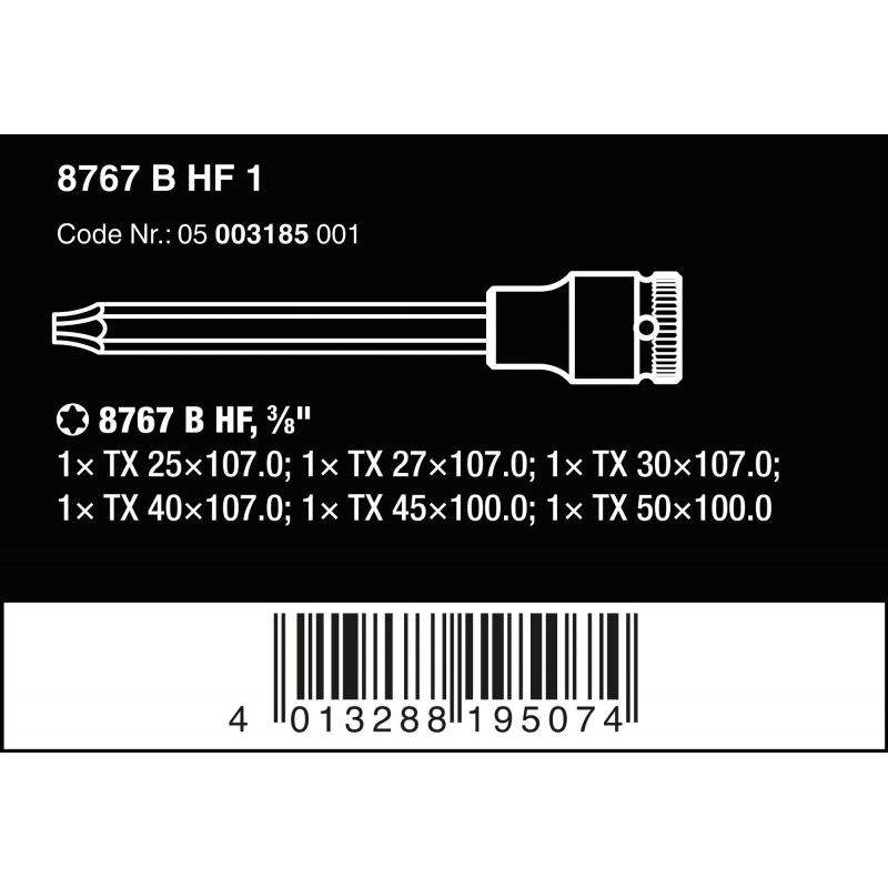 WERA 8767 B TORX® HF 1 Zyklop Bitdoppen set lang,3/8\\" met vasthou...