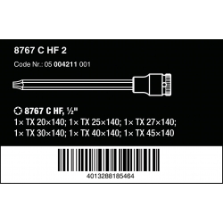 WERA 8767 C TORX® HF 2 Zyklop Bitdoppen set TORX® lang, met vasthou...