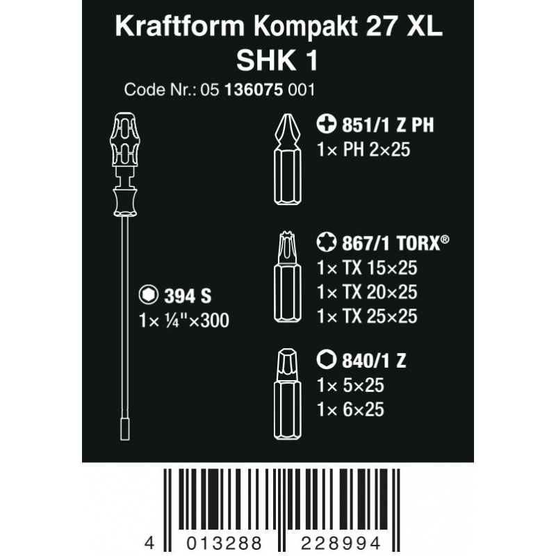 WERA Kraftform Kompakt 27 1, 7-delig(300mm) 4013288228994 05136075001 WERA Kraftform Kompakt 27 1, 7-delig(300mm) 4013288228994 05136075001