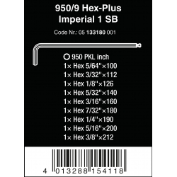 WERA Imperial-inbussleutelset 950 PKL/9 SZ N SB Hex-Plus in inches,... WERA Imperial-inbussleutelset 950 PKL/9 SZ N SB Hex-Plus in inches,...