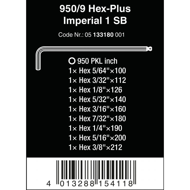 WERA Imperial-inbussleutelset 950 PKL/9 SZ N SB Hex-Plus in inches,... WERA Imperial-inbussleutelset 950 PKL/9 SZ N SB Hex-Plus in inches,...