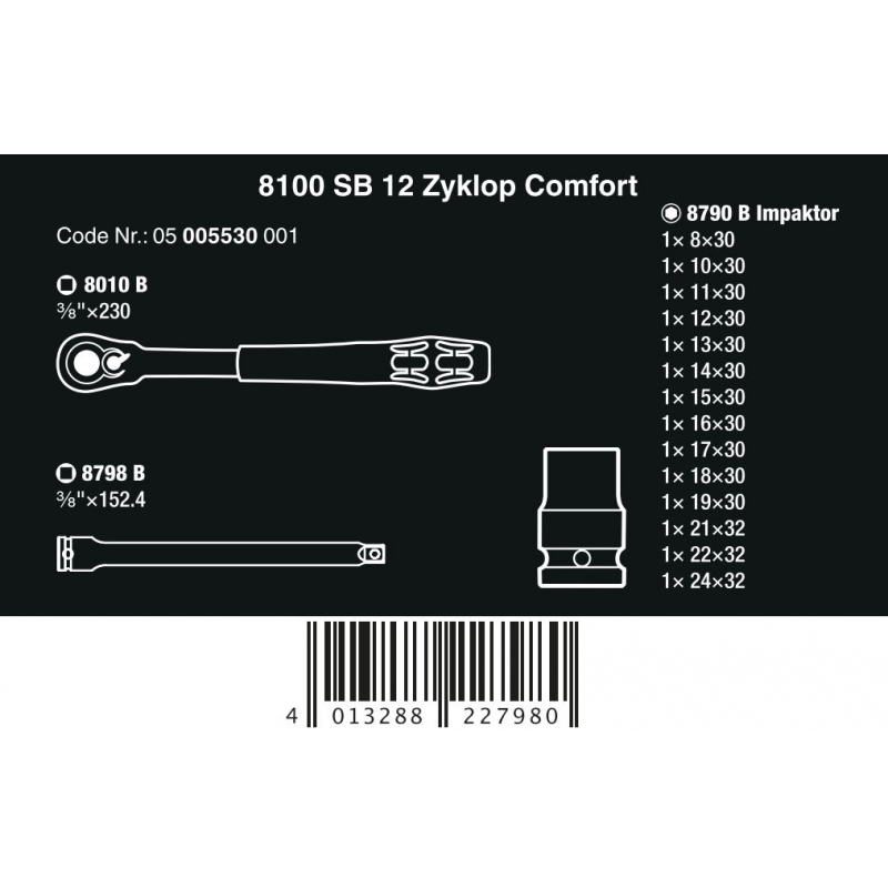 WERA 8100 SB 12 Zyklop Comfort ratelset, 4013288227980 05 005530 001