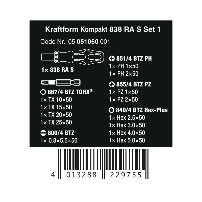 WERA Kraftform Kompakt 838 RA S Set 1, 4013288229755 05 051060 001