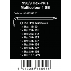 WERA inbussleutelset 950 SPKL/9 SM N SB Multicolour metrisch, Black... WERA inbussleutelset 950 SPKL/9 SM N SB Multicolour metrisch, Black...