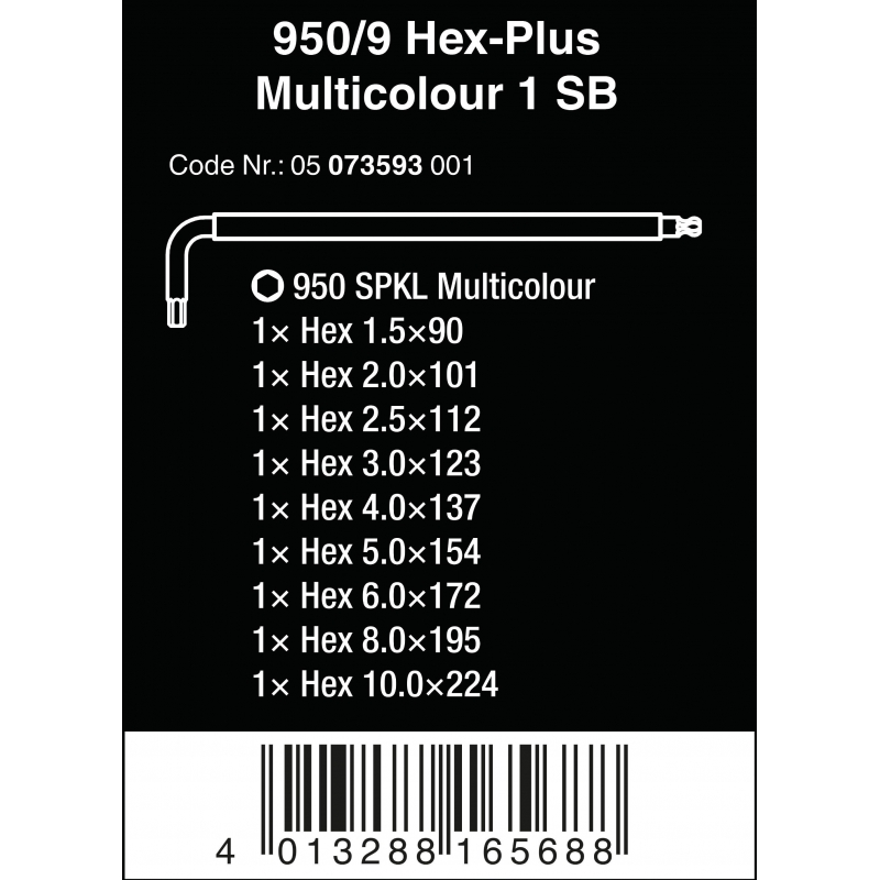 WERA inbussleutelset 950 SPKL/9 SM N SB Multicolour metrisch, Black... WERA inbussleutelset 950 SPKL/9 SM N SB Multicolour metrisch, Black...
