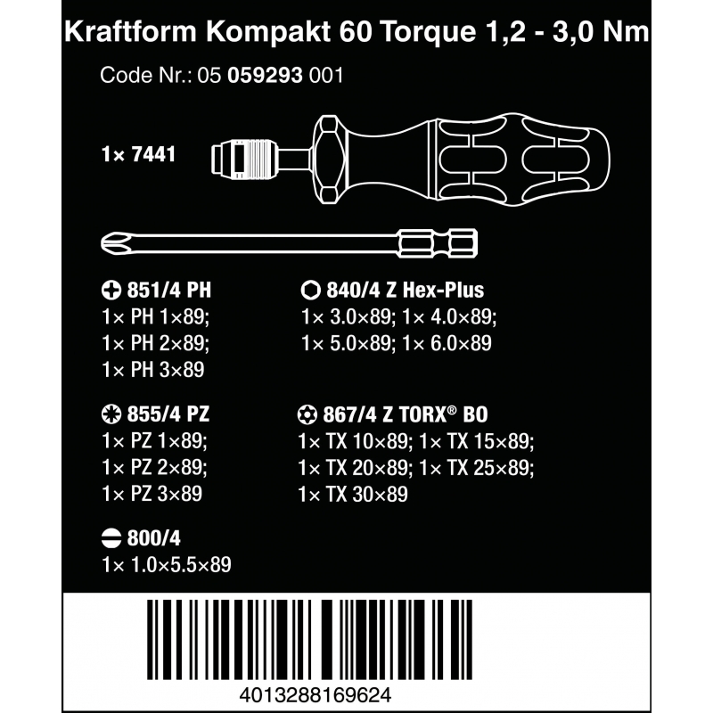 WERA Kraftform Kompakt 60 torque 1,2- 3,0 Nm. - WeraGereedschap.nl