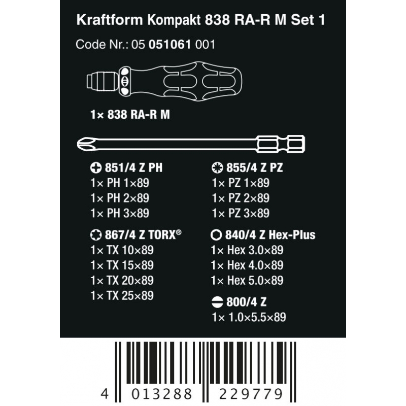 WERA Kraftform Kompakt 838 RA-R M Set 1, 05051061001  4013288229779 WERA Kraftform Kompakt 838 RA-R M Set 1, 05051061001  4013288229779
