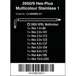 WERA Inbussleutelset RVS 3950 SPKL/9 SM Multicolour - WeraGereedsch...
