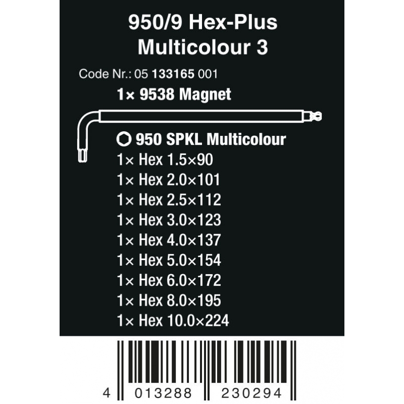 WERA 950/9 Stiftsleutelset in houder 4013288230294 05 133165 001