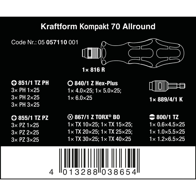 WERA KK 70 05 057110 001  4013288038654 Kraftform Kompakt Bit Set