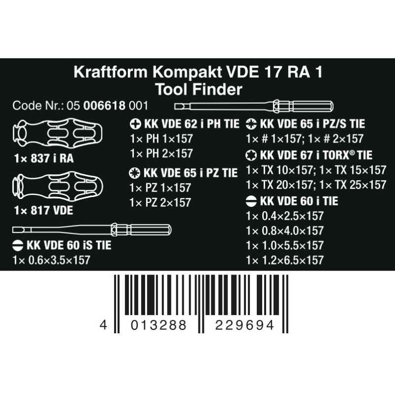 Wera VDE 17 RA 1 Tool Finder,ratelhandgreep 05006618001  4013288229694