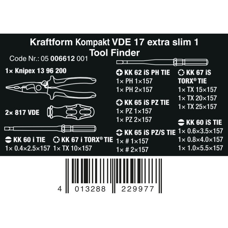 WERA/KNIPEX VDE/17 Extra Slim 1-Toolfinder 05006612001  4013288229977
