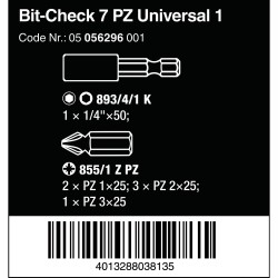 WERA Bit-Check 7 PZ Universal 1, 7-delig 05056296001 4013288038135 WERA Bit-Check 7 PZ Universal 1, 7-delig 05056296001 4013288038135