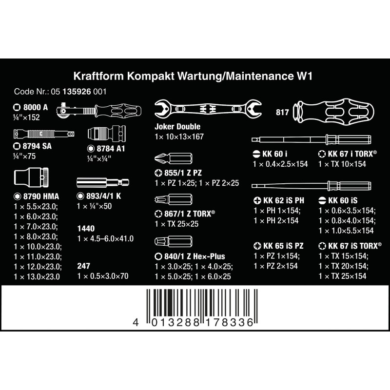 WERA Kraftform Kompakt W 1 Service  135926  EAN 4013288178336 WERA Kraftform Kompakt W 1 Service  135926  EAN 4013288178336