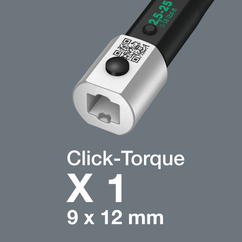 WERA Click-Torque X 3 instelbare draaimomentsleutel, 2,5-25 Nm, 9x12