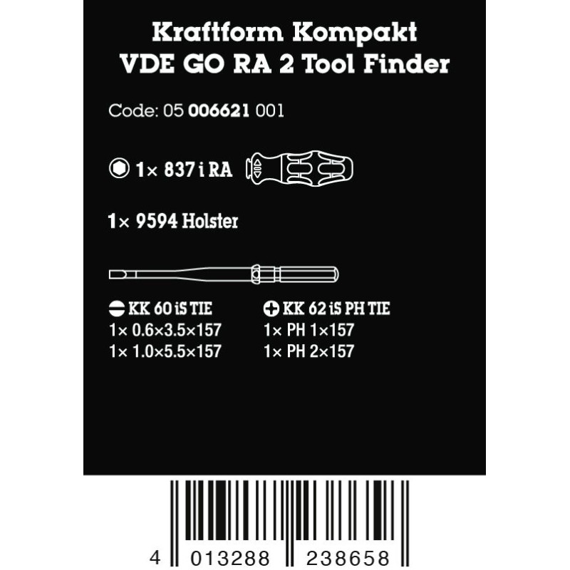 WERA VDE Kraftform Kompakt GO RA 2, 5 delig 05006621001 4013288238658