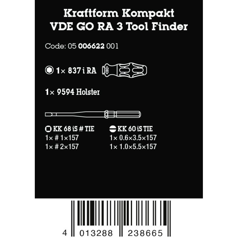 WERA VDE Kraftform Kompakt GO RA 3, 5 delig 05006622001 4013288238665