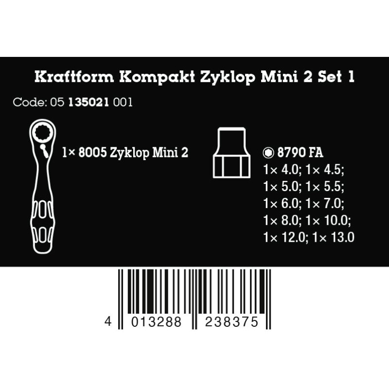WERA Kraftform Kompakt Zyklop Mini 2 Set 1, 11-delig 05135021001 4013288238375