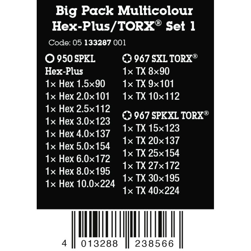 WERA Inbus- en TORX® sleutelset Big Pack set 1, 19 delig 05133287001 4013238566