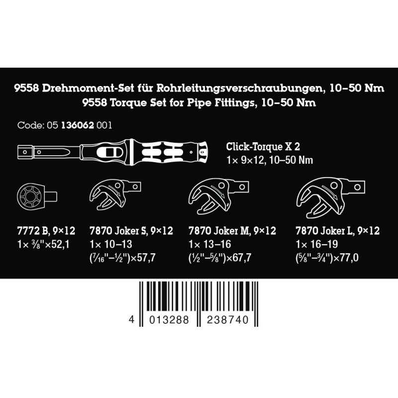 WERA 9558 Draaimomentsleutelset voor buisverbindingen 05136062001 4013288238740