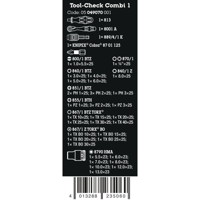 WERA Tool-Check Combi, 40-delig met KNIPEX Tang 05049070001 4013288235060