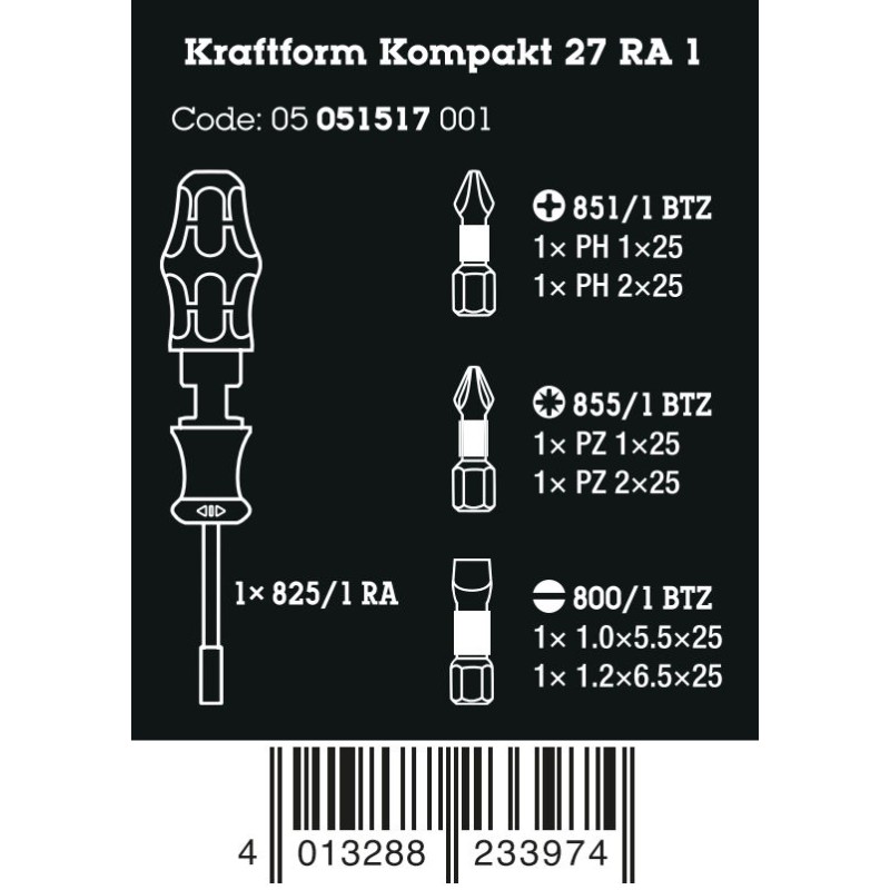 WERA Kraftform Kompakt 27 RA 1 Ratelhandgreep, 1/4", 7-delig 05051517001 4013288233974