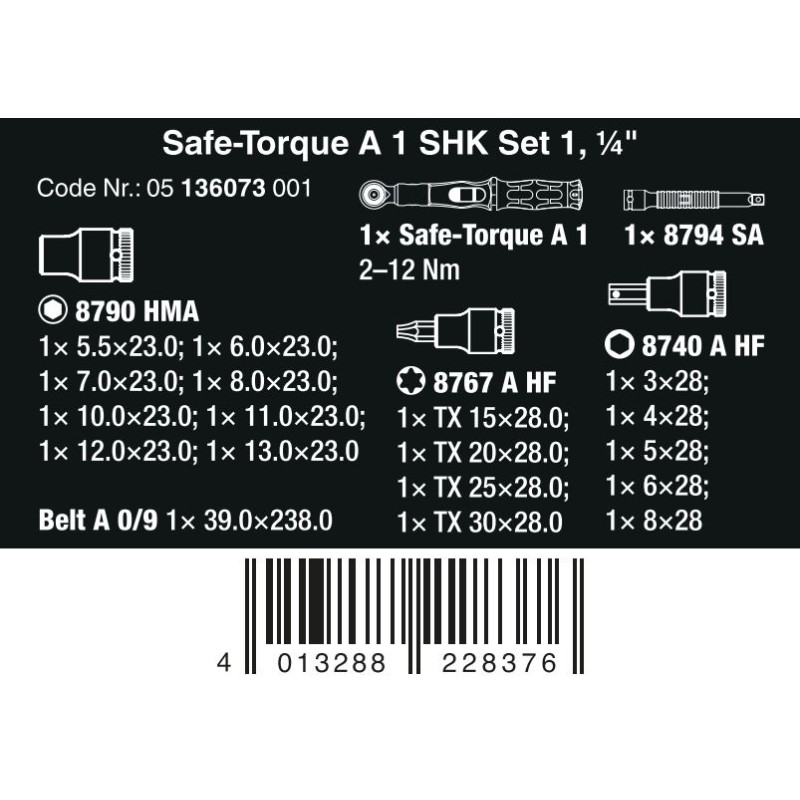 WERA 2-12 Nm Safe-Torque A 1 SHK momentsleutel set, 1/4" 05136073001 4013288228376