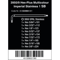WERA Inbussleutelset RVS 3950/9 Multicolour Imperial 1 05022860001 4013288221360