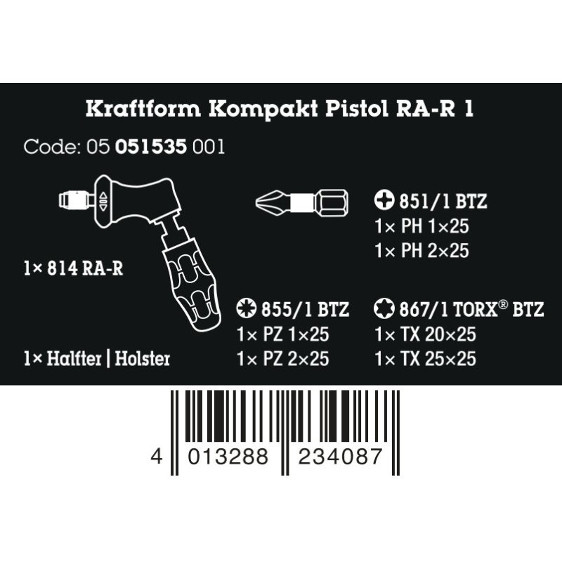 WERA Kraftform Kompakt Pistol RA - R 1, 7-delig 05051535001 4013288234087