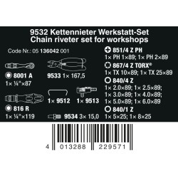 WERA 9532 Bicycle Kettingpons werkplaatsset, 20-delig 05136042001 4013288229571