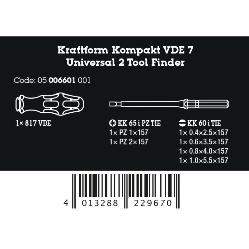 Wera Kraftform Kompakt VDE 7 Universal 2 Tool Finder, 7-delig 05006601001 4013288229670