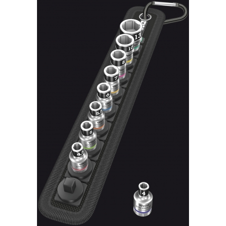 WERA BELT 1 ZYKLOP DOPPEN SET, MET VASTHOUDFUNCTIE, 1/4" -AANDRIJVING WERA BELT 1 ZYKLOP DOPPEN SET, MET VASTHOUDFUNCTIE, 1/4" -AANDRIJVING