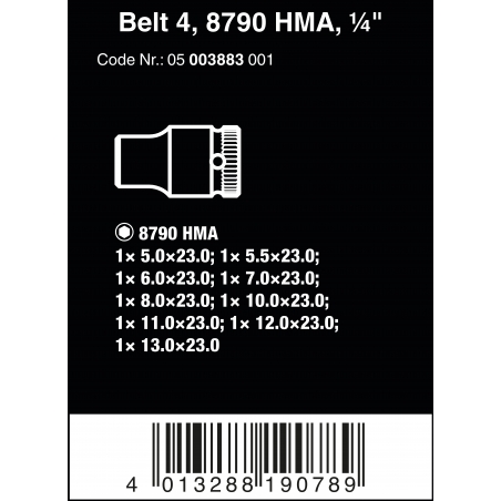 WERA BELT 4 ZYKLOP DOPPEN SET, 1/4" -AANDRIJVING WERA BELT 4 ZYKLOP DOPPEN SET, 1/4" -AANDRIJVING