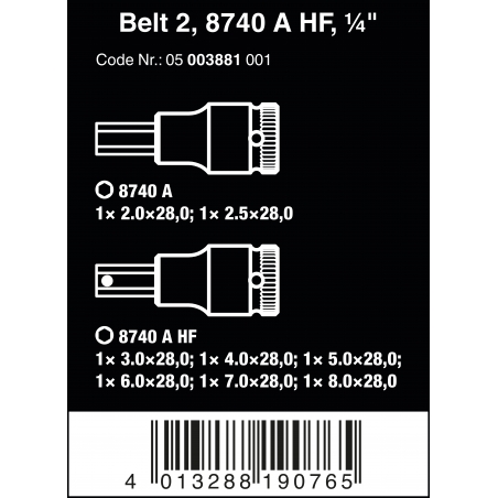 WERA BELT 2 ZYKLOP INBUSDOPPEN SET, MET VASTHOUDFUNCTIE, 1/4" -AANDRIJVING WERA BELT 2 ZYKLOP INBUSDOPPEN SET, MET VASTHOUDFUNCTIE, 1/4" -AANDRIJVING