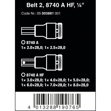 WERA BELT 2 ZYKLOP INBUSDOPPEN SET, MET VASTHOUDFUNCTIE, 1/4" -AANDRIJVING