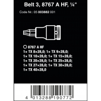 WERA BELT 3 TORX® HF ZYKLOP BITDOPPEN SET TORX®, MET VASTHOUDFUNCTIE, 1/4" -AANDRIJVING WERA BELT 3 TORX® HF ZYKLOP BITDOPPEN SET TORX®, MET VASTHOUDFUNCTIE, 1/4" -AANDRIJVING