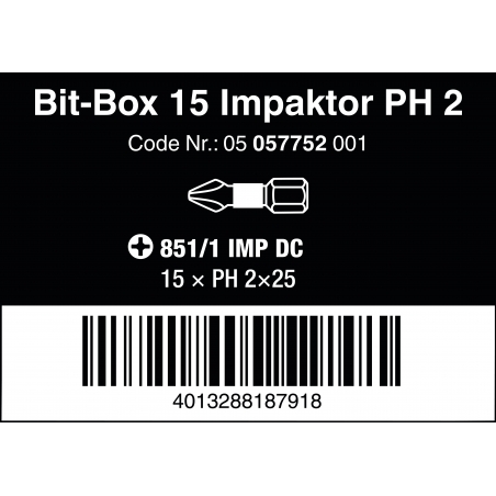 WERA Philips PH 2 IMPAKTOR 851/1 Bit-Box 15 stuks WERA Philips PH 2 IMPAKTOR 851/1 Bit-Box 15 stuks