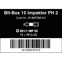 WERA Philips PH 2 IMPAKTOR 851/1 Bit-Box 15 stuks