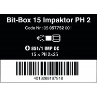 WERA Philips PH 2 IMPAKTOR 851/1 Bit-Box 15 stuks WERA Philips PH 2 IMPAKTOR 851/1 Bit-Box 15 stuks