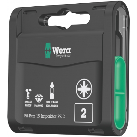 WERA Pozidriv PZ 2 IMPAKTOR 855/1 Bit-Box 15 stuks