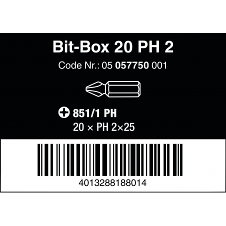 WERA Bit-Box 20x Kruiskop PH 2 Z-bits WERA Bit-Box 20x Kruiskop PH 2 Z-bits