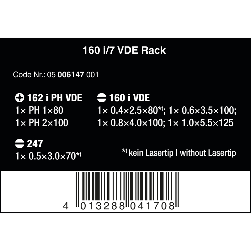 Jeu de tournevis Wera 160 i/7 Rack VDE 7 pièces vis à fente, cruciforme  Phillips - Conrad Electronic France