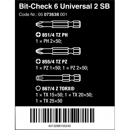 WERA Bit-check BC 6 Universal 2, 6-delig