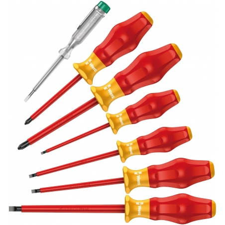 Wera 7-delige Kraftform Comfort VDE schroevendraaierset -1160i/1165i/7- Sleuf en posidrive. Wera 7-delige Kraftform Comfort VDE schroevendraaierset -1160i/1165i/7- Sleuf en posidrive.