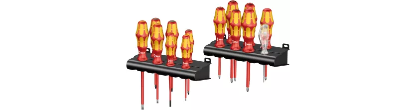 WERA Kraftform Plus-Serie 100 VDE-Sets met handige wandhouder.Lasertip